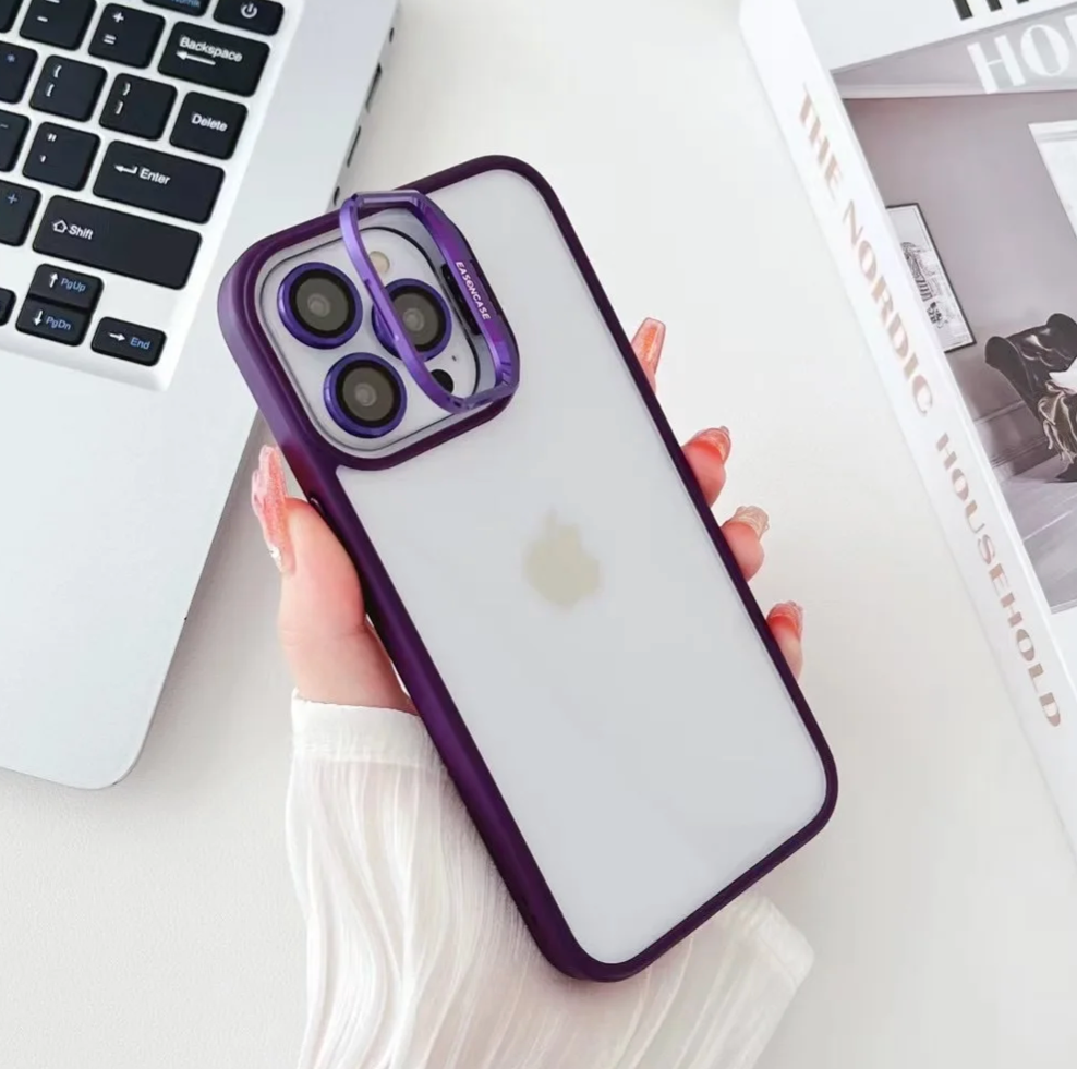 Premium Electroplated Ring Holder Camera Bumper IPhone Case with Detachable Lens Protector