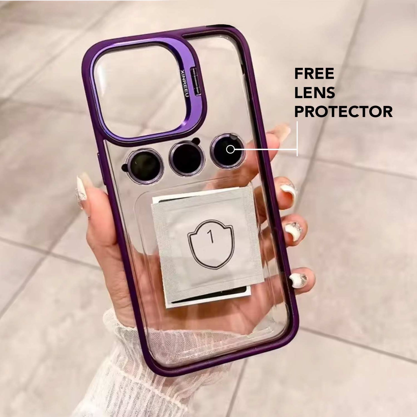 Premium Electroplated Ring Holder Camera Bumper IPhone Case with Detachable Lens Protector