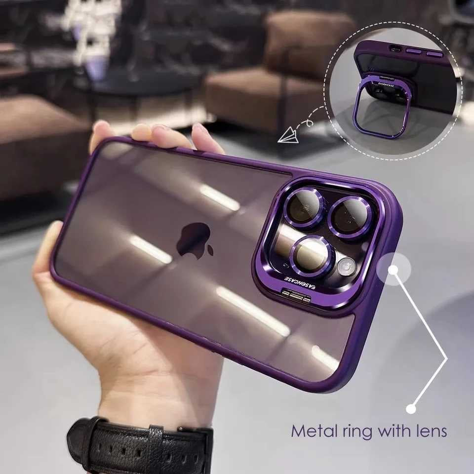 Premium Electroplated Ring Holder Camera Bumper IPhone Case with Detachable Lens Protector