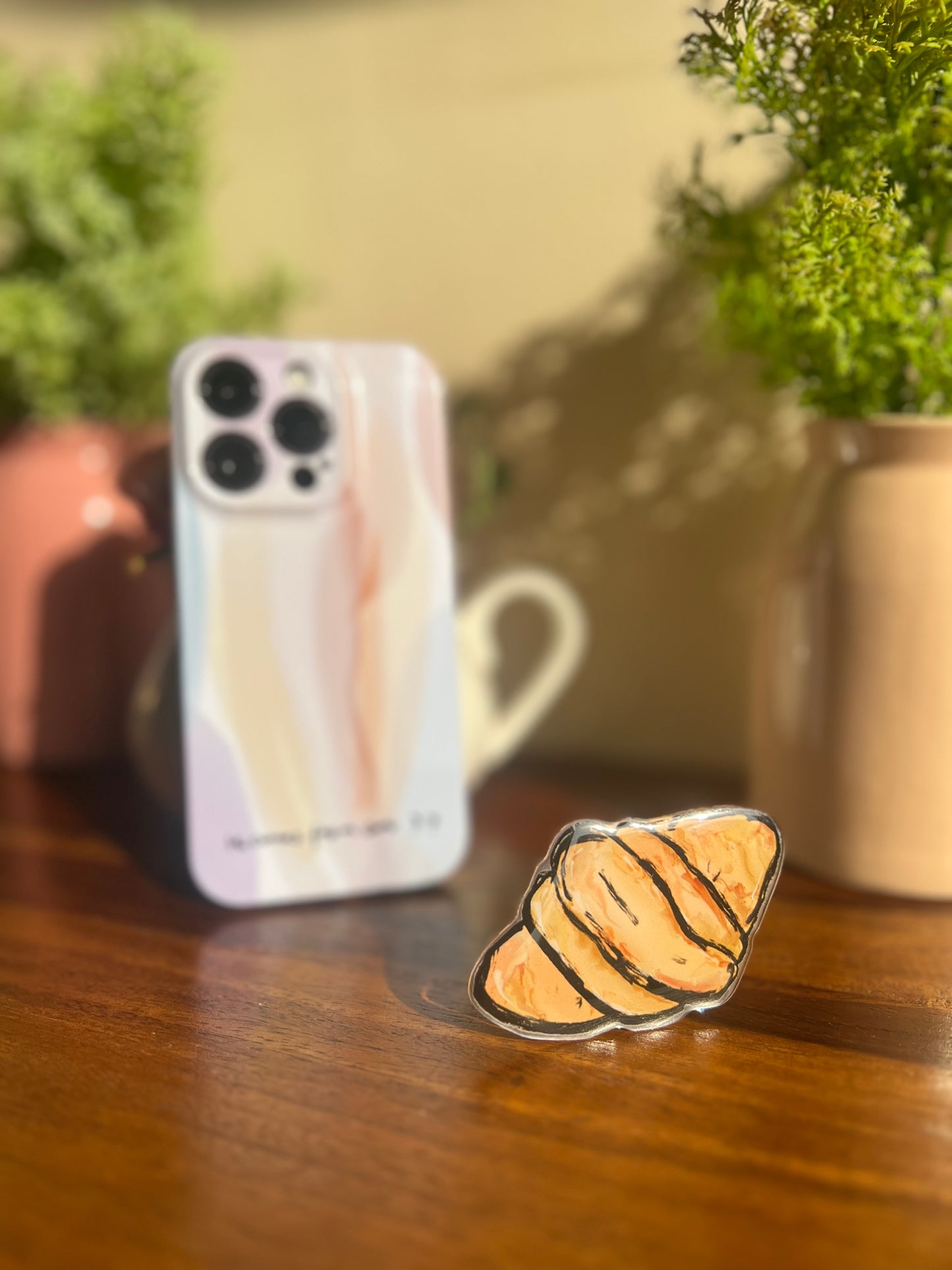 Cute Croissant iPhone Case with Pop Socket