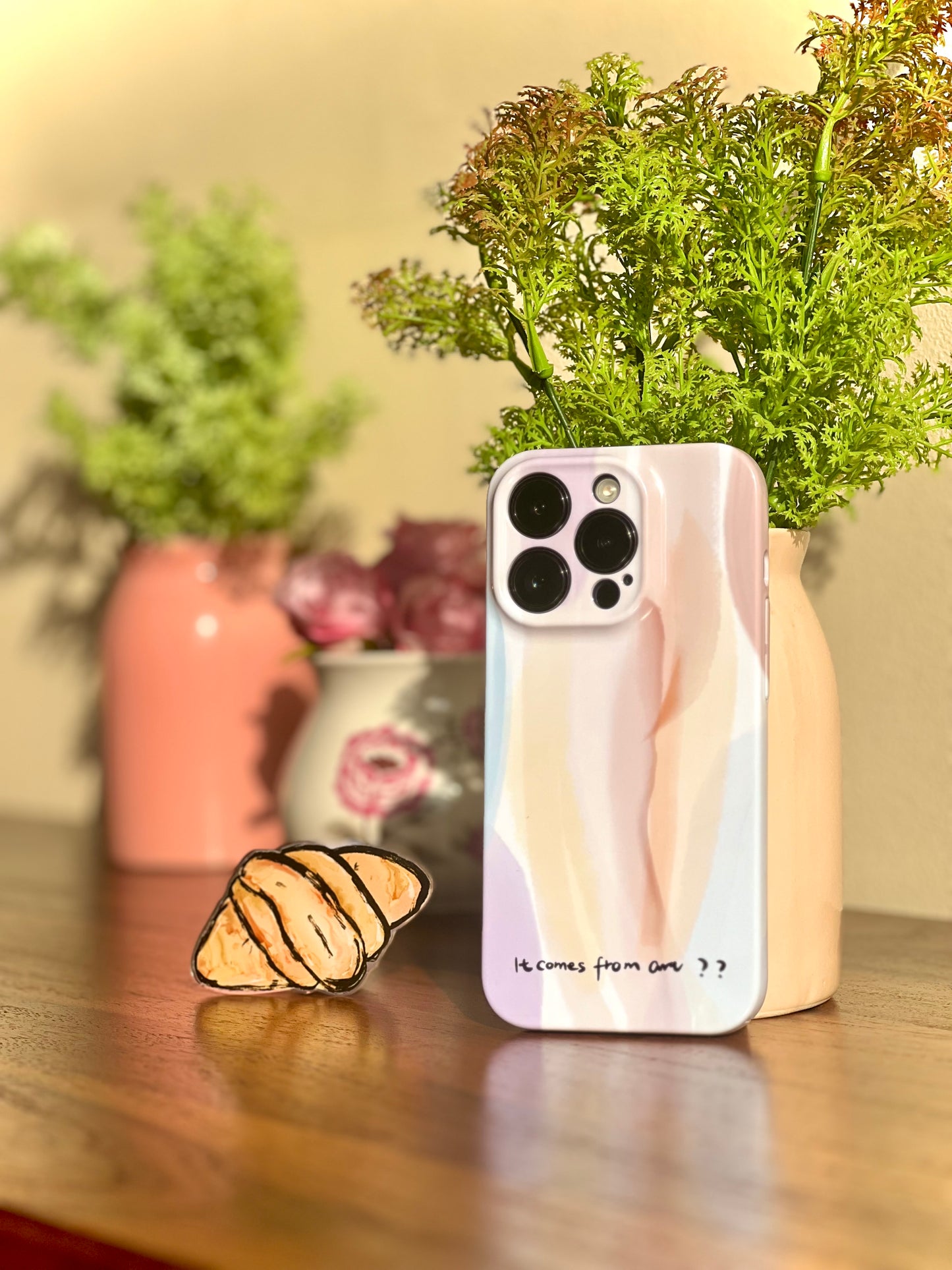 Cute Croissant iPhone Case with Pop Socket