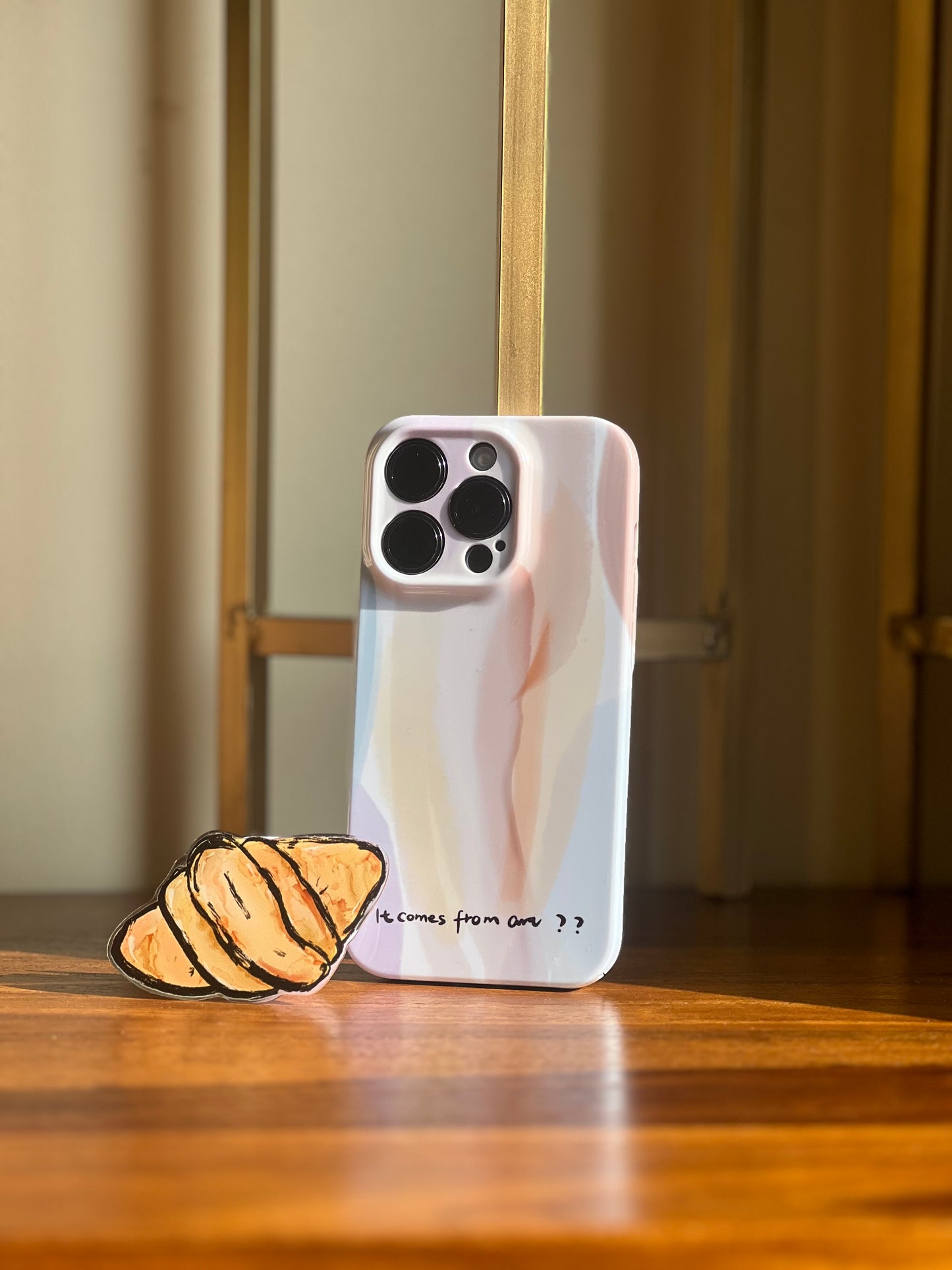 Cute Croissant iPhone Case with Pop Socket