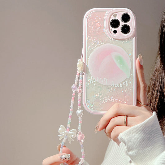 Holographic Peach Camera Bumper iPhone Case With Charm